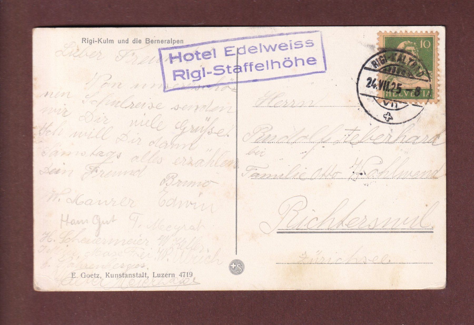 Cartes postales: RIGI-KULM und Berneralpen - 1925 – D'occasion à Pully par nicecards-shop 1