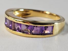 Amethyst Edelstein Ring 925 Silber vergoldet 18/56 Heilstein