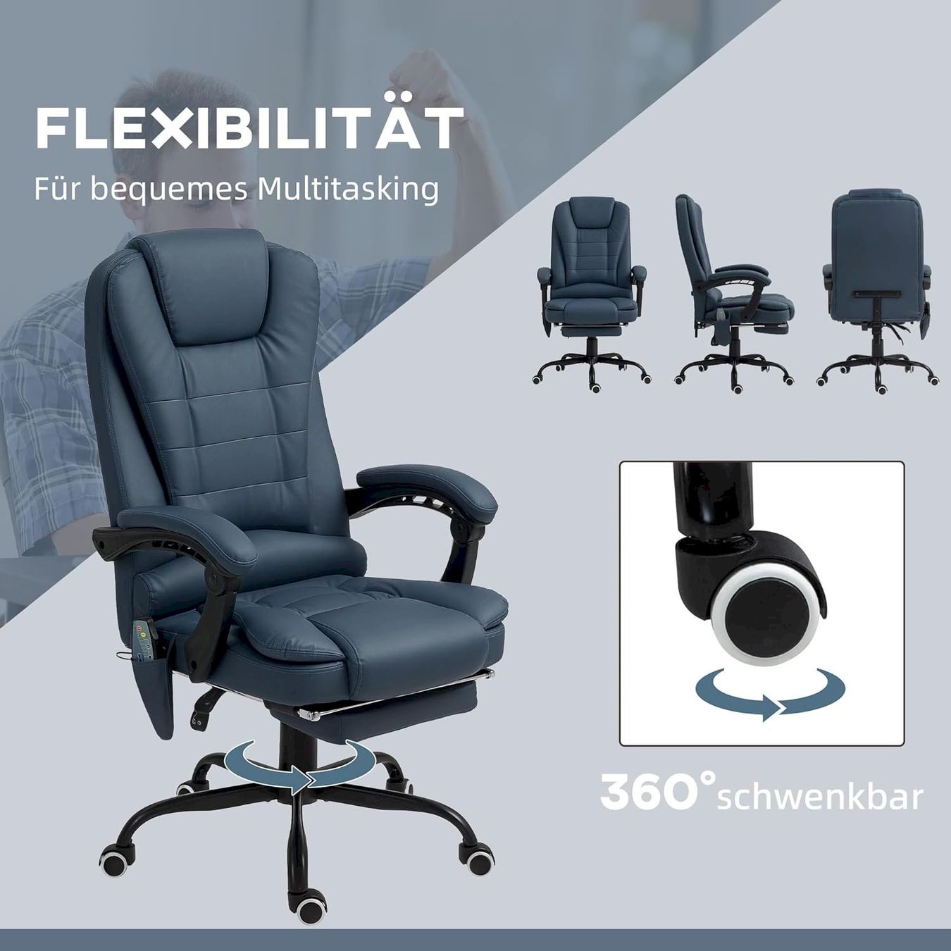 Bürostühle: Bürostuhl mit 7 Punkt Massage Blau – Neu und originalverpackt aus Bottighofen von zaap 6