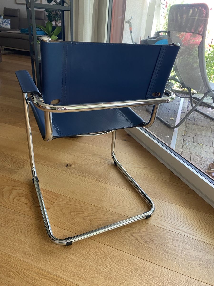 Sessel: Freischwingerstuhl blau – Gebraucht aus Rothenburg von 020719902012 1