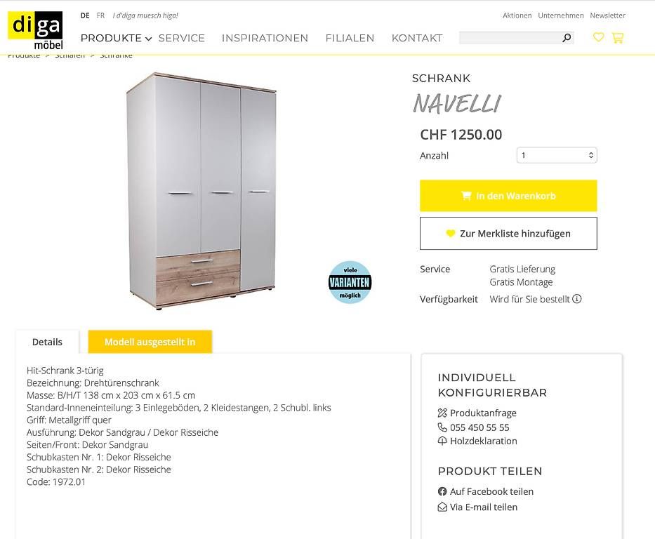 Armadi: 3-türiger Kleiderschrank von Diga – Usato da Küsnacht ZH venduto da Bollha 1