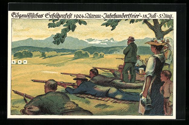 Cartoline postali: Litho Aarau, Eidgenössisches Schützenf – Usato da Berlin venduto da bartko-reher