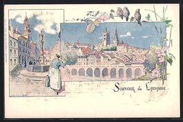 Litho Lausanne, Teilansicht mit Kirche, 