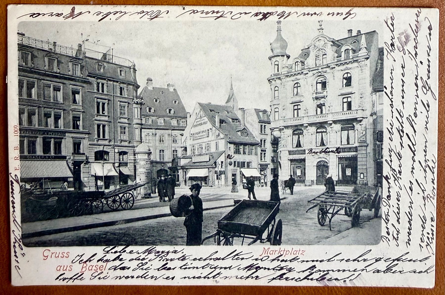 Cartoline postali: Basel - Markplatz - Litho Gruss aus Basel Animée 1900 – Usato da Lutry venduto da Ediego