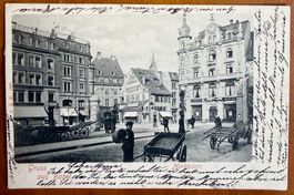 Basel - Markplatz - Litho Gruss aus Basel Animée 1900