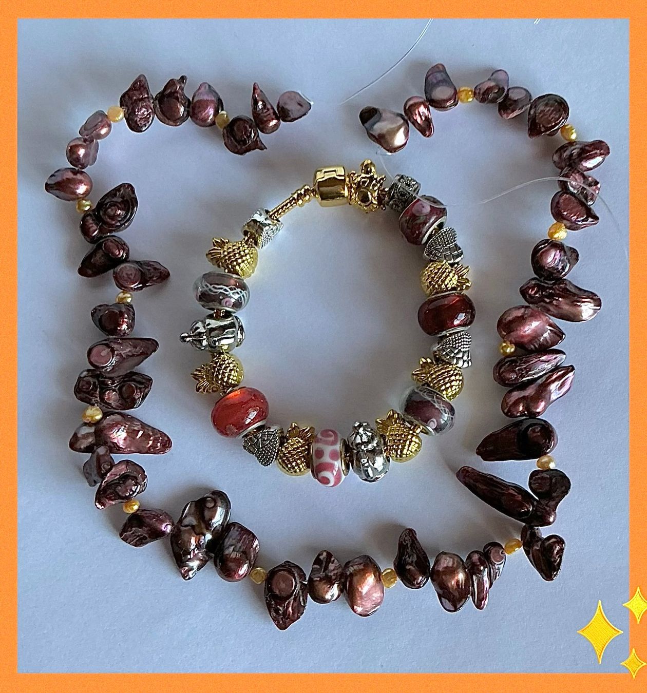 Ketten: SET STRANG ECHTE SÜSSWASSERPERLEN ARMBAND BEADS MURANO STYLE – Neu und originalverpackt aus Berg TG von magginello 1