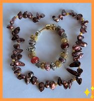 SET STRANG ECHTE SÜSSWASSERPERLEN ARMBAND BEADS MURANO STYLE