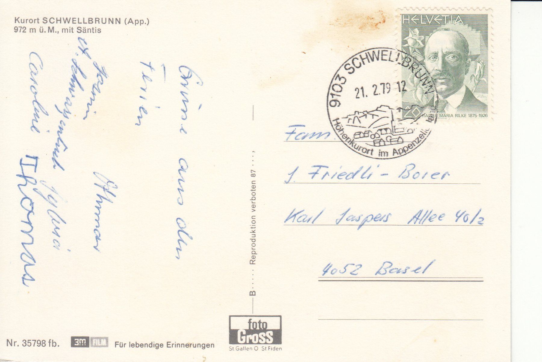 Cartoline postali: Schwellbrunn 1979 – Usato da Bürglen TG venduto da StampGraf 1