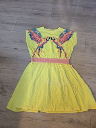 Mädchen Kleid Gr 10 146 gelb Papageienprint Neuwertig