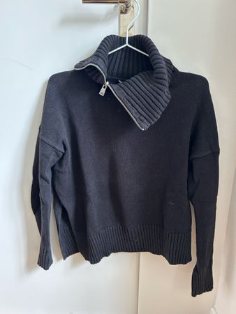 All Saints Zip-Up Turtleneck, Black, Size XS