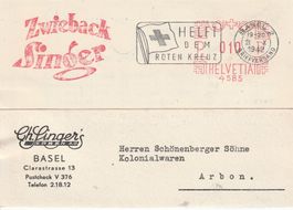 Basel-Karte mit Reklame Zwieback Singer-1942