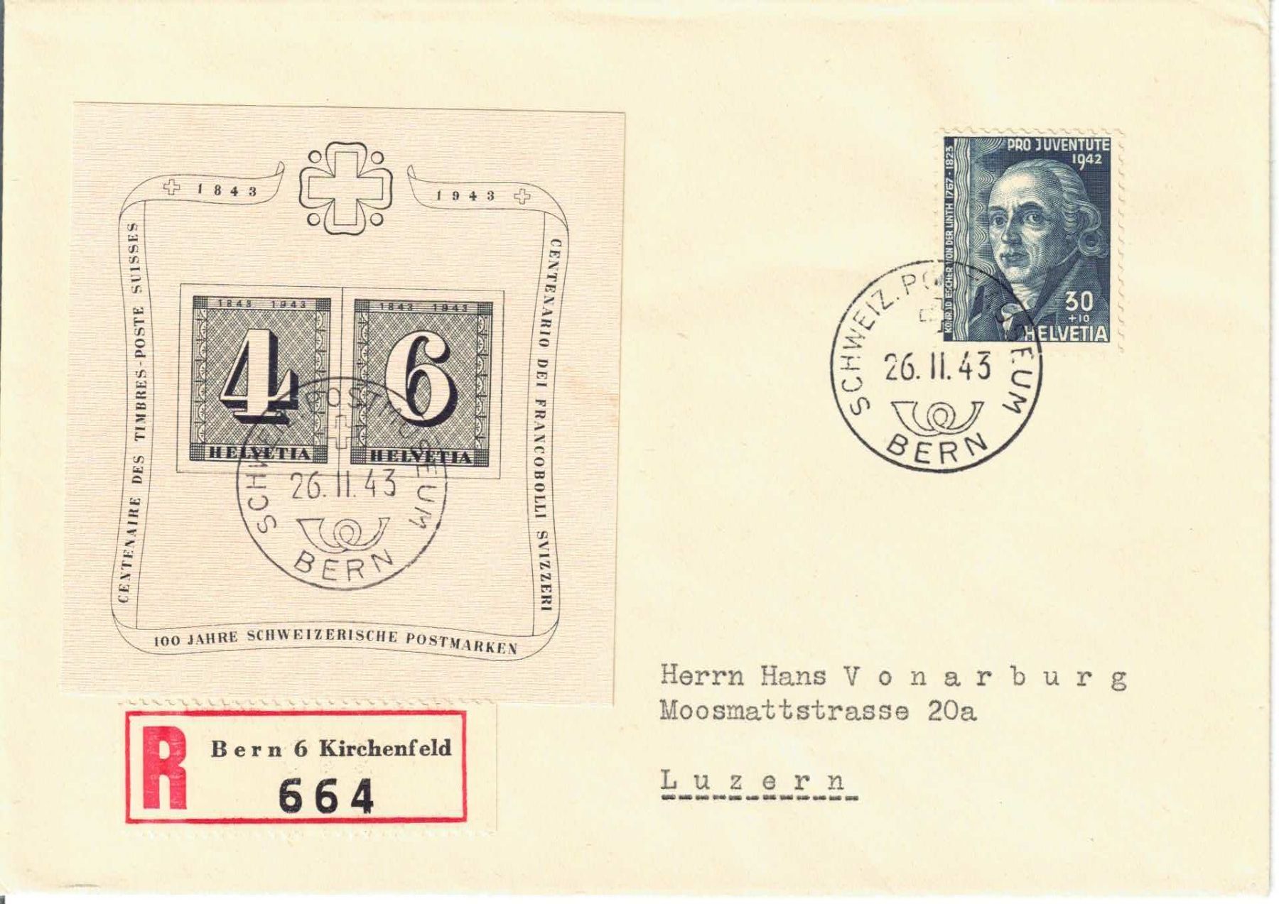 Tutti i francobolli: 100 Jahre Briefmarken in Blockform 1943, FDC – Usato da Olten venduto da Pjotr8