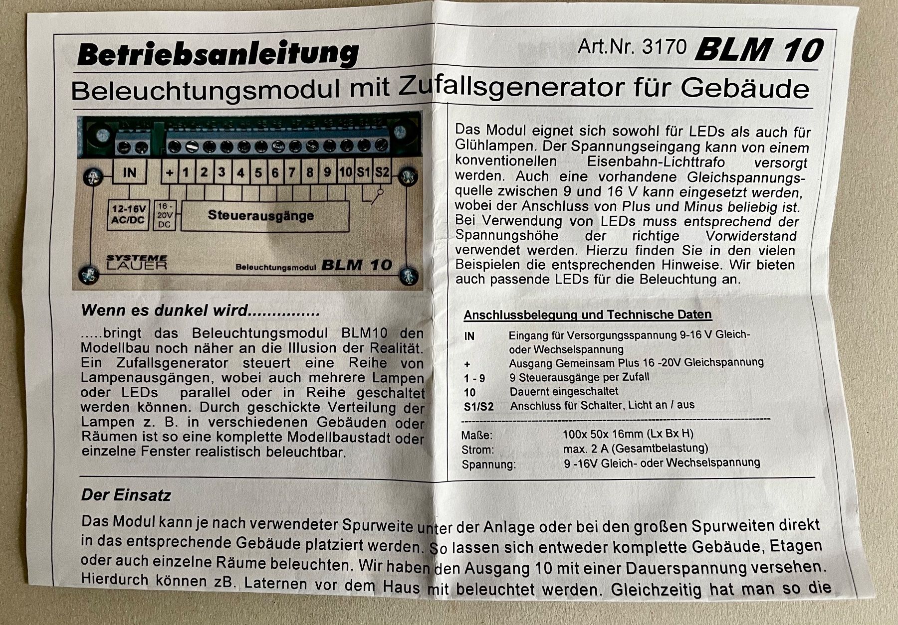 Trains électriques: 3170 BLM 10 Lauer System – Neuf avec emballage d'origine à Root par dioramabau 2