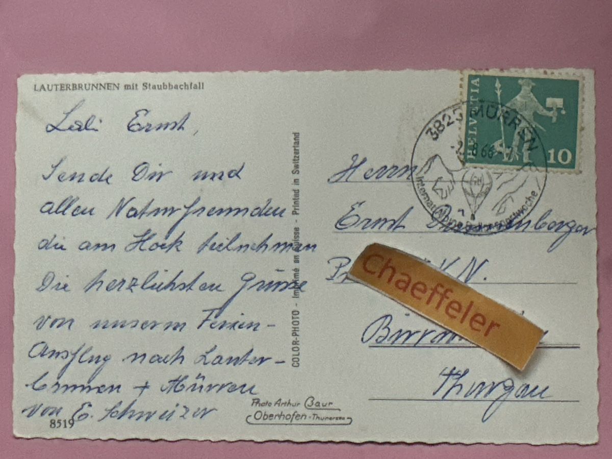 Cartoline postali: 1965 Lauterbrunnen und Stabbachfall – Usato da Zürich venduto da Chaeffeler 1