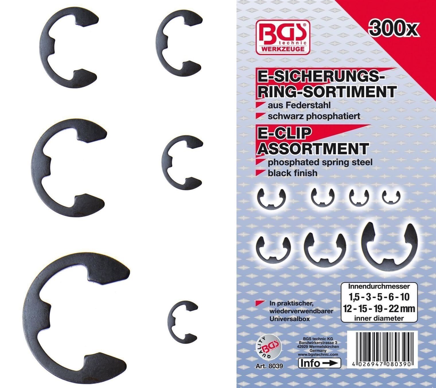 Tutti gli attrezzi: E-Sicherungsring-Sortiment, 300-tög – Nuovo e nell'imballaggio originale da Dietikon venduto da Numis8953