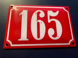 hausnummer 165 aus email in rot selten!!
