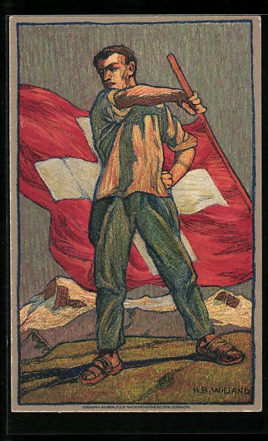 Cartoline postali: Schweizer Bundesfeier 1912, Mann mit Fla – Usato da Berlin venduto da bartko-reher