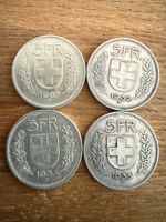 5 Franken Silber Münzen 1932, 1935, 1954, 1967 