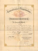 Preis-Urkunde Eidg. Polytechnikum ETH Zürich 1875 Kappeler