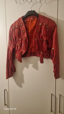 Rote Fransen Lederjacke   BOLERO mit Rock  Gr. S