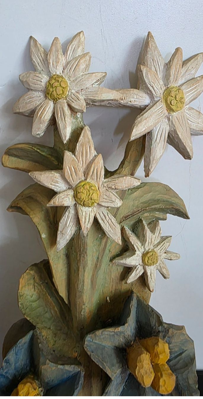 Xilografie: Wunderschöne Holz-Schnitzerei: Edelweiss & Enzian – Usato da Flums venduto da Flumsantik 1
