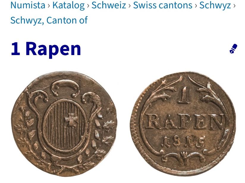 Tutti le monete: 1 Rappen 1815 Kanton Schwyz – Usato da Neuenhof venduto da Mastermind-73 2