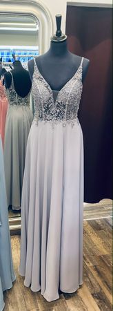 Abendkleid lang grau Grösse 38 bestickt NEU