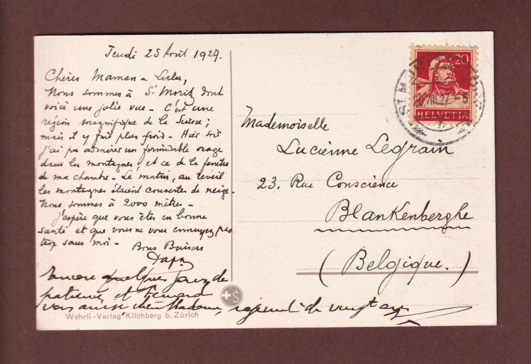Ansichtskarten: ST. MORITZ-DORF - Languardkette - 1927 – Gebraucht aus Pully von nicecards-shop 1