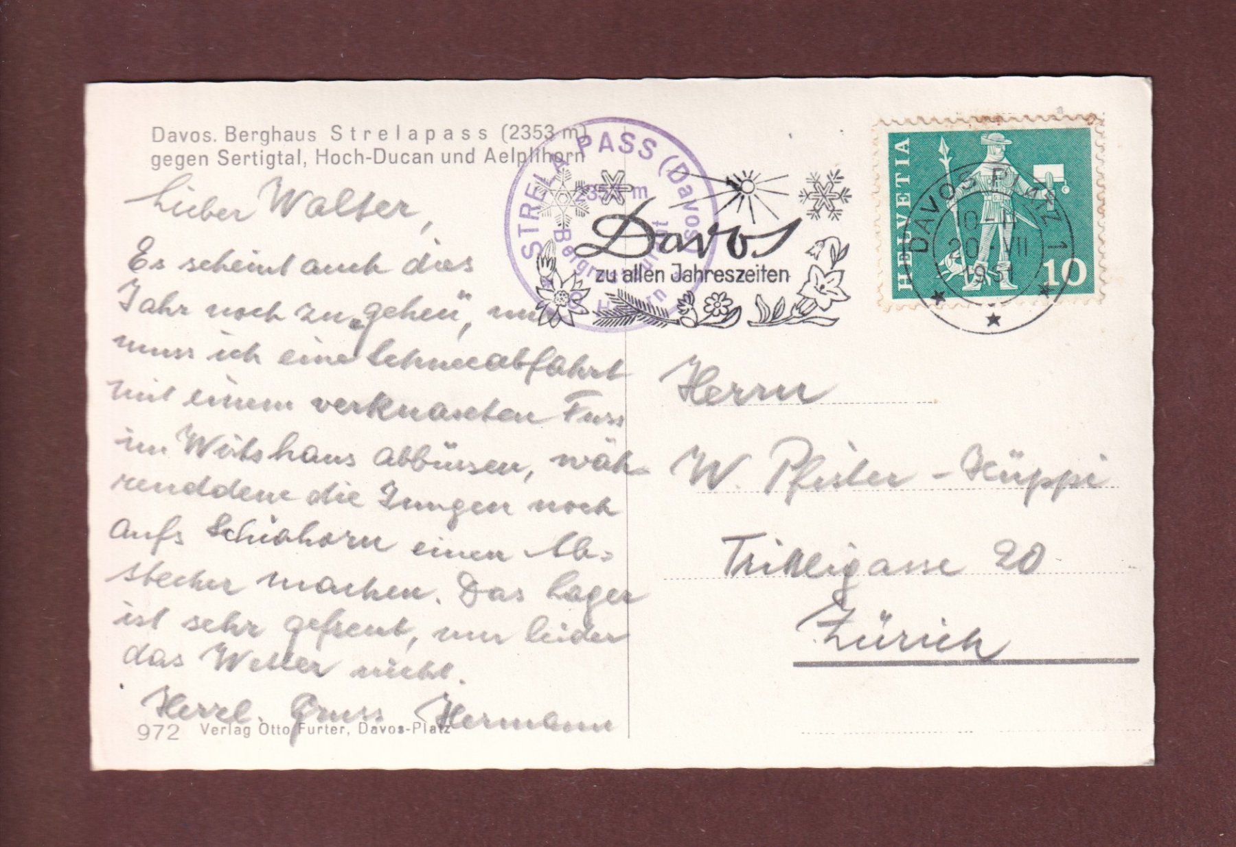 Cartes postales: Davos - Berghaus STRELAPASS - 1961 – D'occasion à Pully par nicecards-shop 1