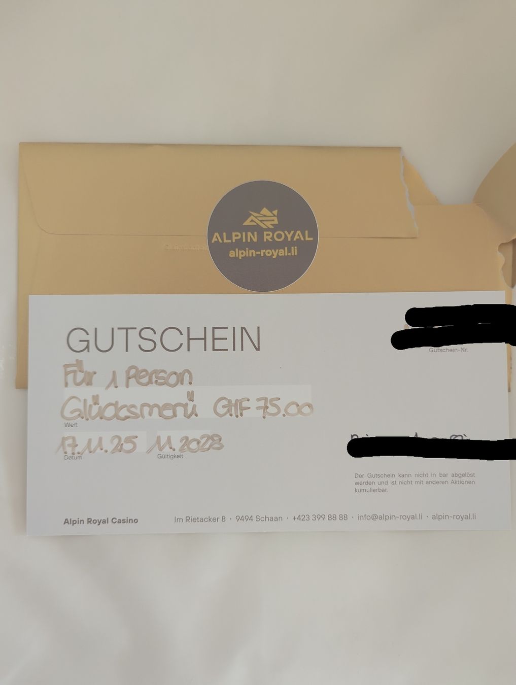 Buoni: 75 CH Gutschein, Glücksmenü, Liechtenstein – Nuovo (secondo la descrizione) da Buchs Sg venduto da chr_mrj9