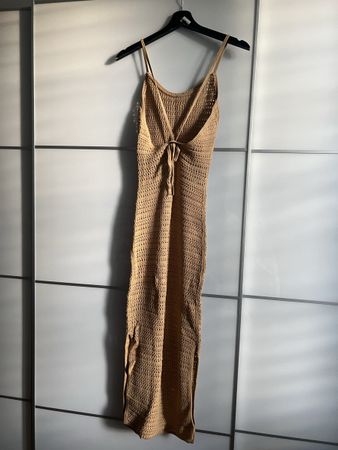 Boho Crochet Maxi Dress Summer Beach Cover-up Tan Size S M