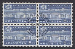1960  Dienstmarke  Viererblock Vereinte  Nationen gestempelt