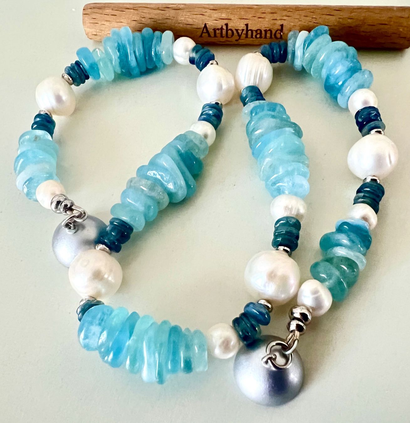 Ketten: Prunkstück: Aquamarin / Saphir Collier mit Barockperlen – Gebraucht aus Ruswil von artbyhand 7