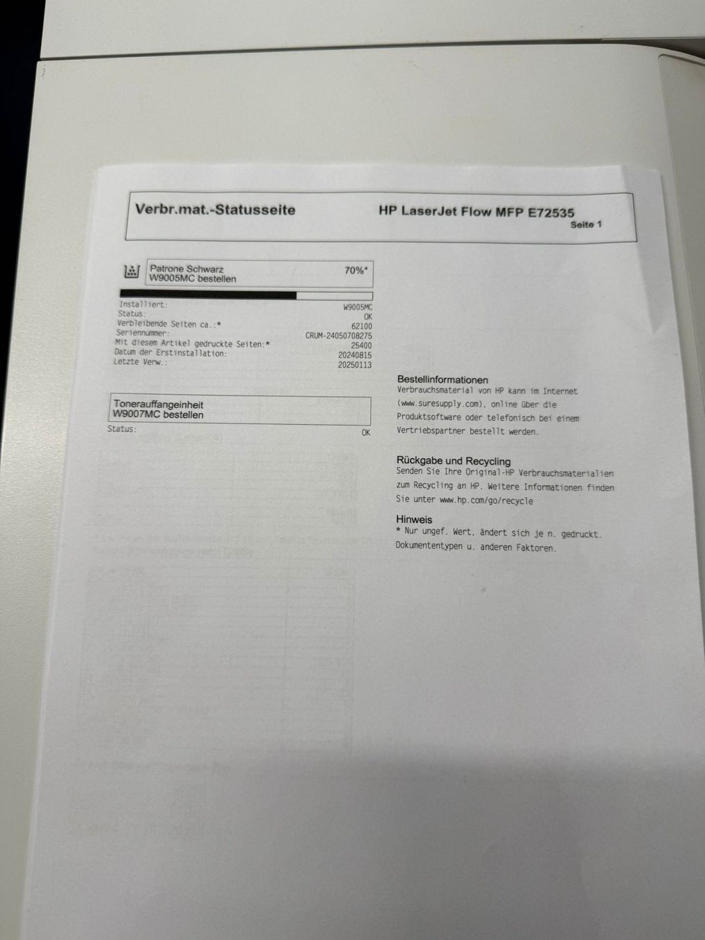 Hewlett Packard Stampanti: HP E72535 A3 Schwarzweiss Kopierer Scanner Drucker – Usato da Dottikon venduto da refurbished-IT 3