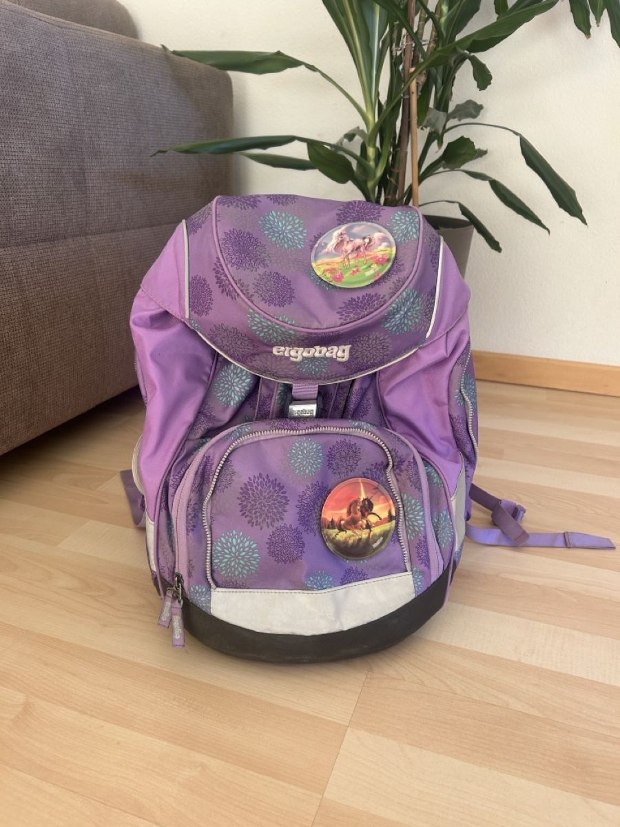 Ergobag Kindertaschen: Schulrucksack Ergobag lila mit Etuis, Einhorn gebraucht – Gebraucht aus Zug von die_2k2w
