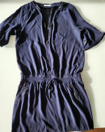 Robe d'été bleu marine Promod, taille S, zips dorés.
