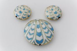 Emaile Metall Perlen Set, 1x 38mm und 2x 24mm, Gold-Türkis