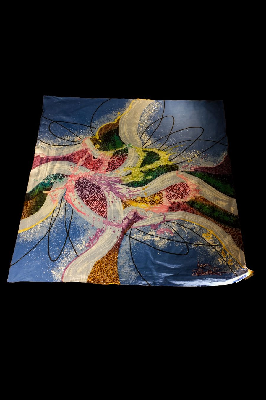 Tessuti: Batik-Lukis-Kunsttafel (abstrakte Blumenkomposition) – Nuovo (secondo la descrizione) da Romanshorn venduto da ras_b6lp