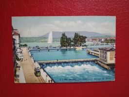 AK Color 1914 Geneve Tram Fontaine Barrage du Rhone