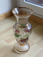 Elegant Vintage Glass Vase – Floral Design with Gold Details