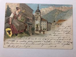 Urnerin vor dem Telldenkmal - Hotel Löwen 1901
