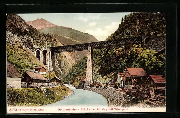 Cartoline postali: Amsteg, Gotthardbahn und Brücke mit Win – Usato da Berlin venduto da bartko-reher