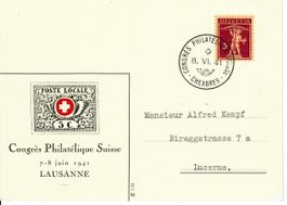 PK, Congrès Philatélique Suisse Lausanne  1941