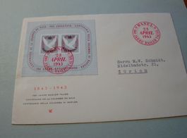 Brief mit Block Basler Taube 1945, roter Sonder-o, gelaufen
