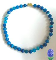 HALSKETTE STEINKETTE EDELSTEINKETTE ACHAT BLAU KEIN GLAS!