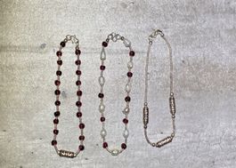 feine Silber Armbänder SET mit Granat und Süsswasserperlen