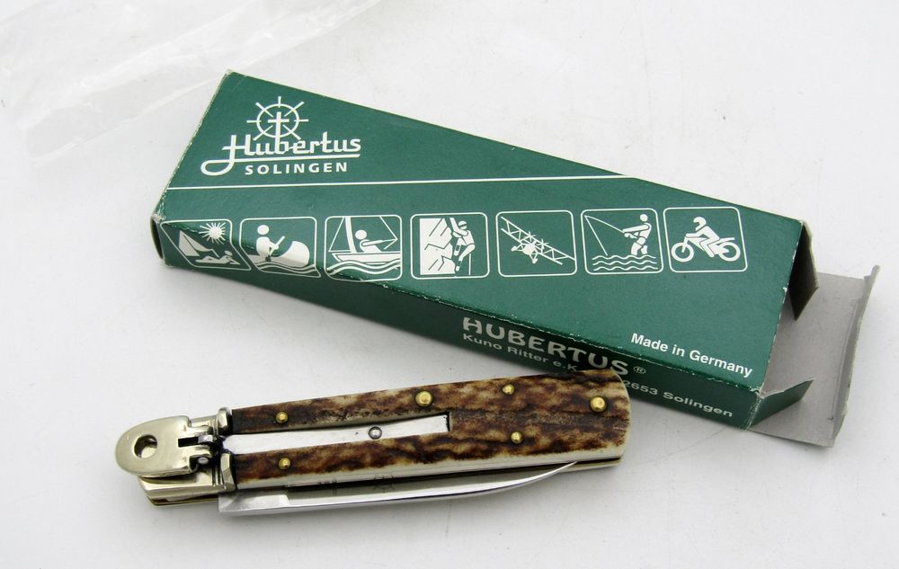 Hubertus kleiner Springer m. Horn-Griffschalen,Taschenmesser (Neu und ...