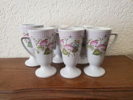 6 mazagrans vintage fleurs roses et bleues