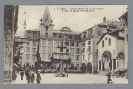 1909, BRIG, HÔTEL DE LA COURONNE, LA PLACE. VUE ANIMÉE.