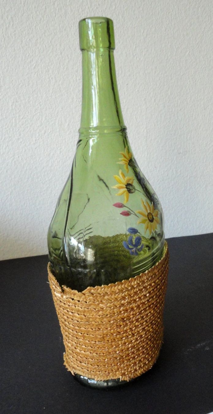 Caraffe: Glasflasche/Karaffe mit Strohummantelung handbemalt 2Liter – Usato da zürich venduto da parts5060 1